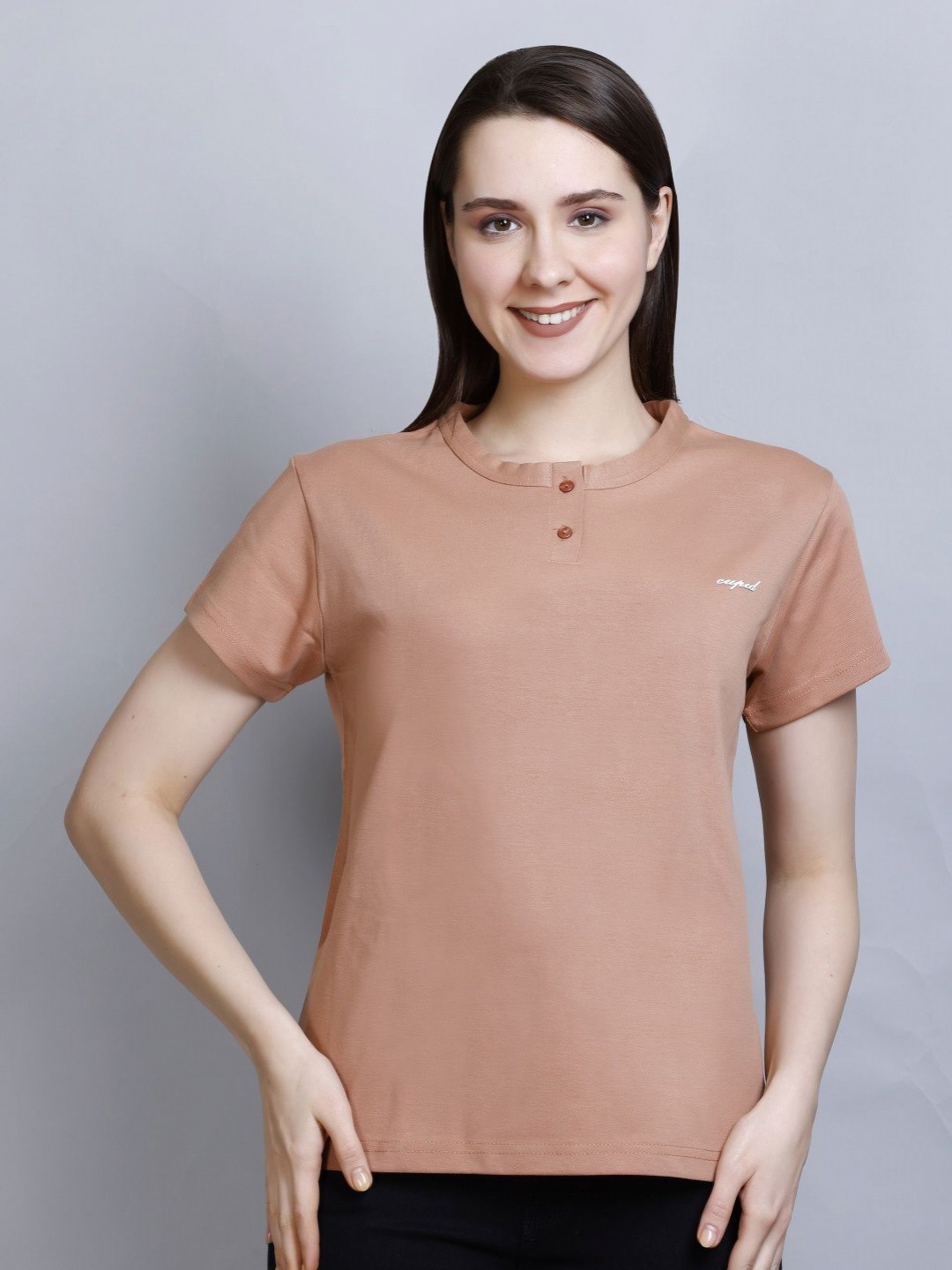 CUPID Women Solid Round Neck Cotton Casual T-shirt