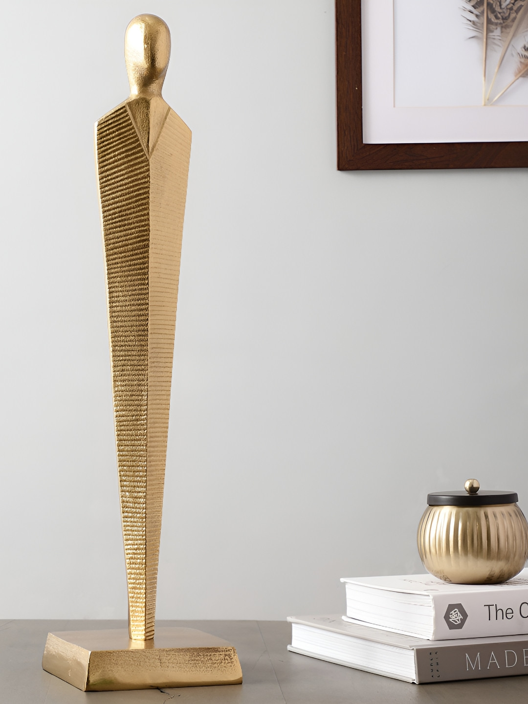 Decor de Maison Pedestal Figurine Gold Metal Metallic Home Office Large Showpiece - 20.5 Inches