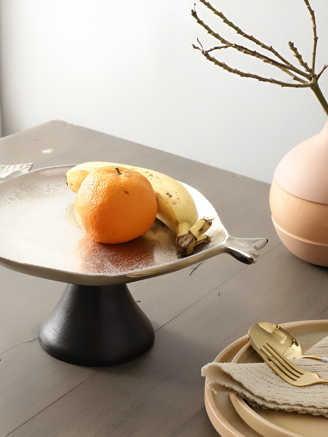 Decor de Maison Silver Toned & Black Pomegranate Metal Cake Stand