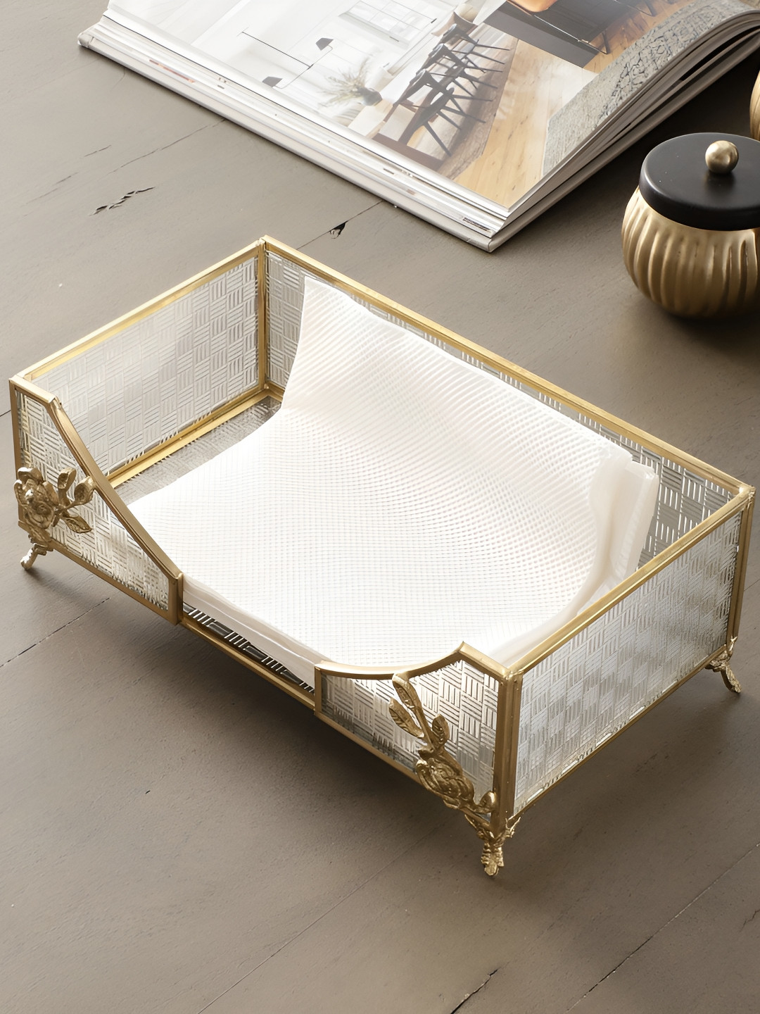 Decor de Maison White & Gold Toned Citri Open Tissue Holders