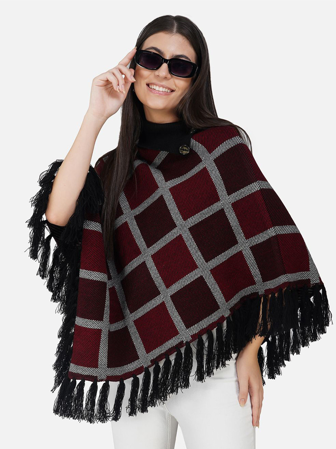 JoE Hazel Women Checked Winter Wear Poncho