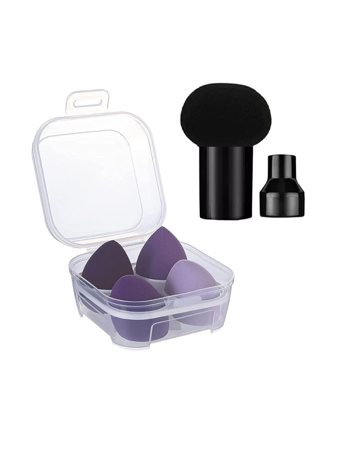 Facejewel Set Of 4 Cosmetic Wet & Dry Powder Puff With Box & Mushroom Makeup Sponge