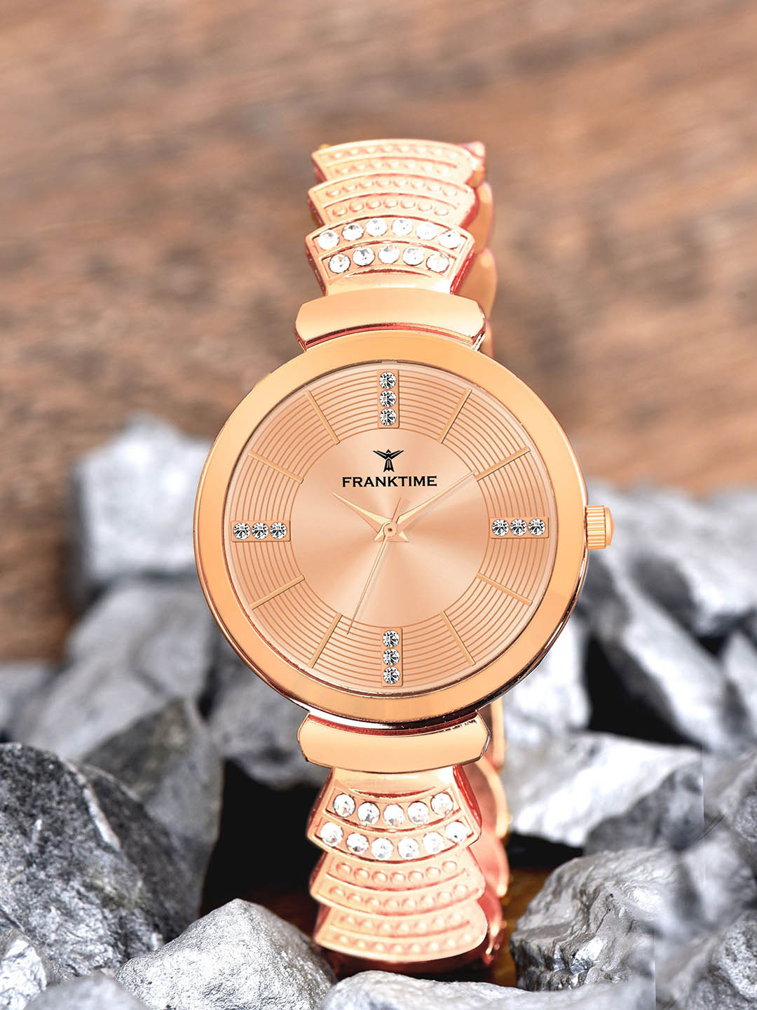 Franktime Women Brass Dial & Stainless Steel Bracelet Style Straps Analogue Watch FT-0028 R