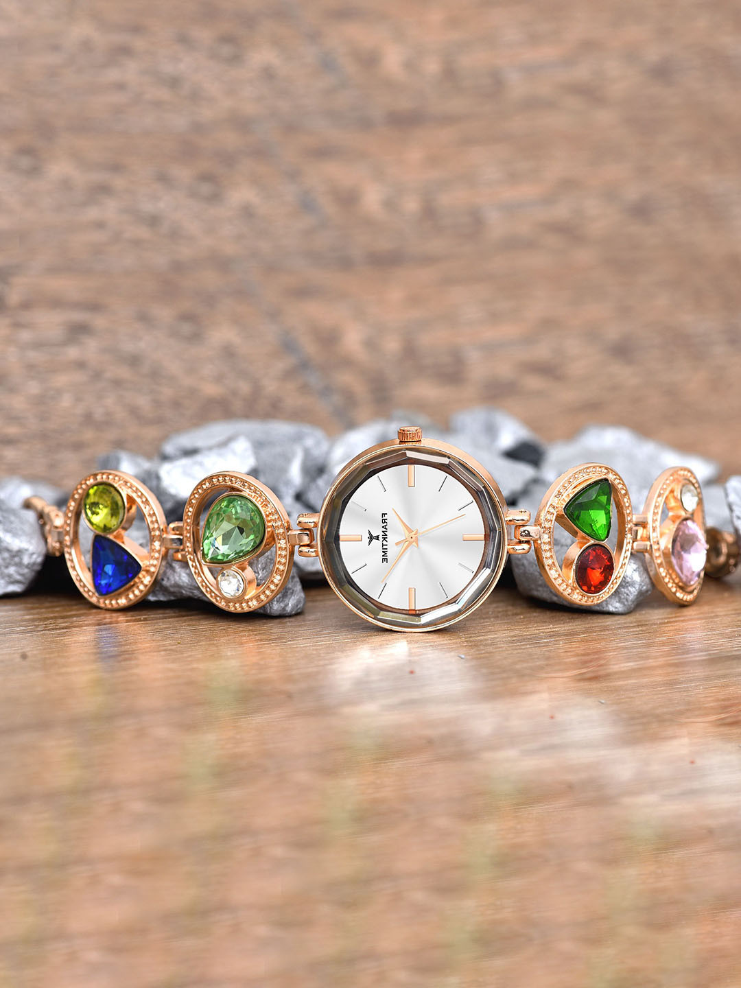 Franktime Women Brass Dial & Stainless Steel Bracelet Style Straps Analogue and Digital Watch FT-0030 R