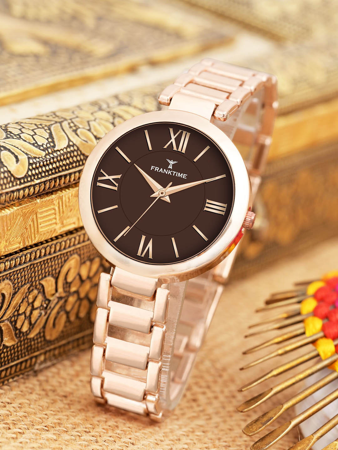 Franktime Women Brass Embellished Dial & Stainless Steel Straps Analogue Watch FT-0040 BRL