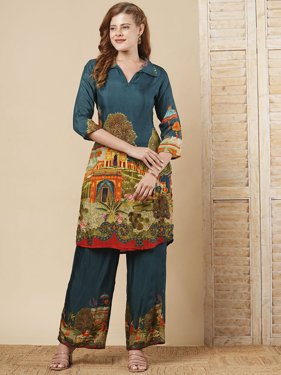 FASHOR Mughal Miniature Printed Tunic With Trouser