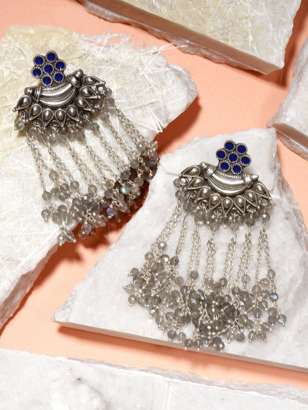 Exotic India Labradorite Gemstone Sterling Silver Shower Earrings