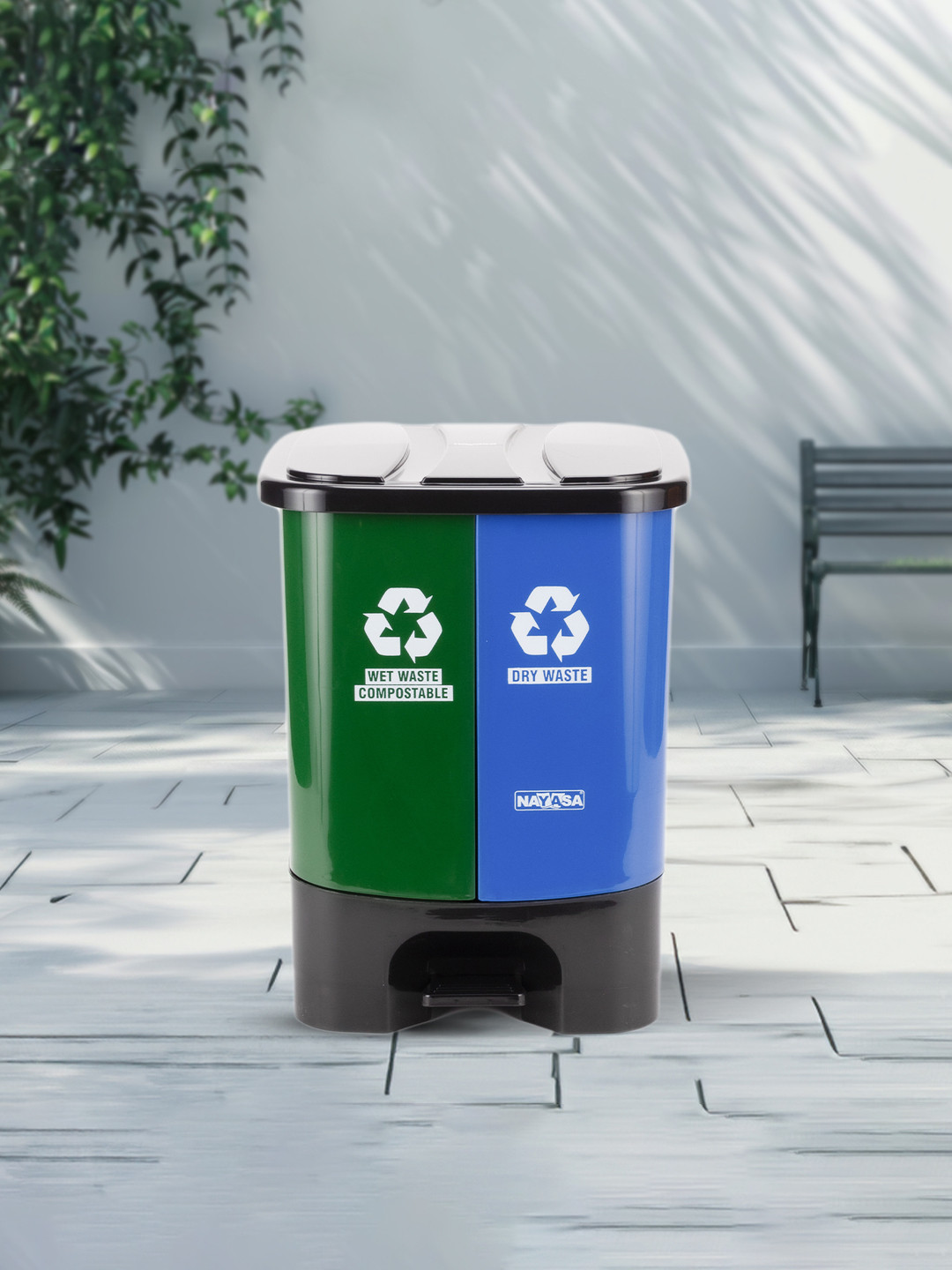 Nayasa 2 In 1Green & Blue  Wet & Dry Waste Bin- 33 Ltrs (16.5 Ltrs Each)