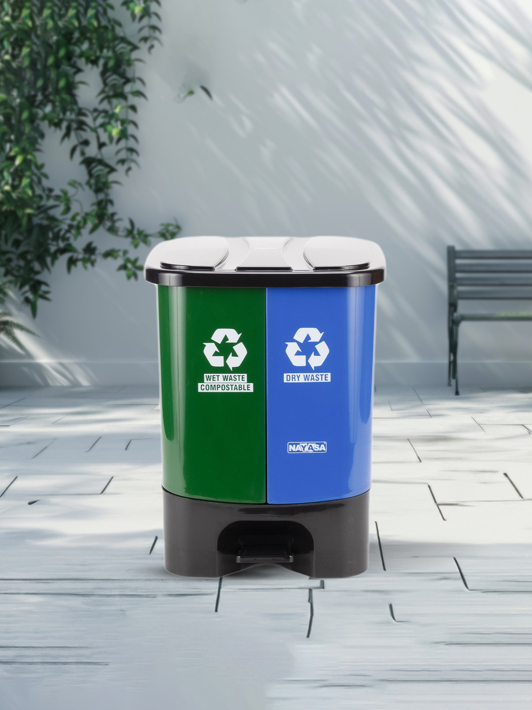 Nayasa 2 In 1 Green & Blue Wet & Dry Waste Bin Small- 19 Ltrs (9.5 Ltrs each)