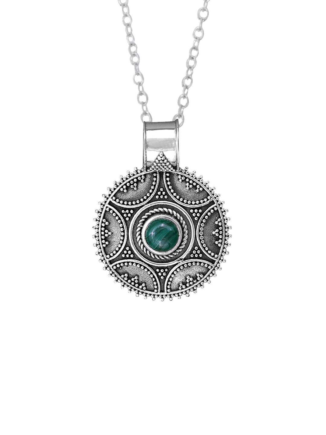 Exotic India Green Malachite Gemstone Designer Sterling Silver Pendant