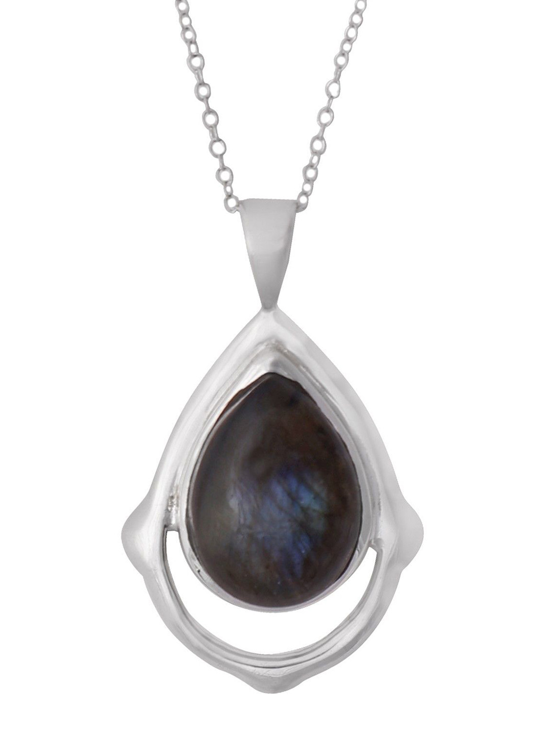 Exotic India Labradorite Gemstone Sterling Silver Studded Pendant
