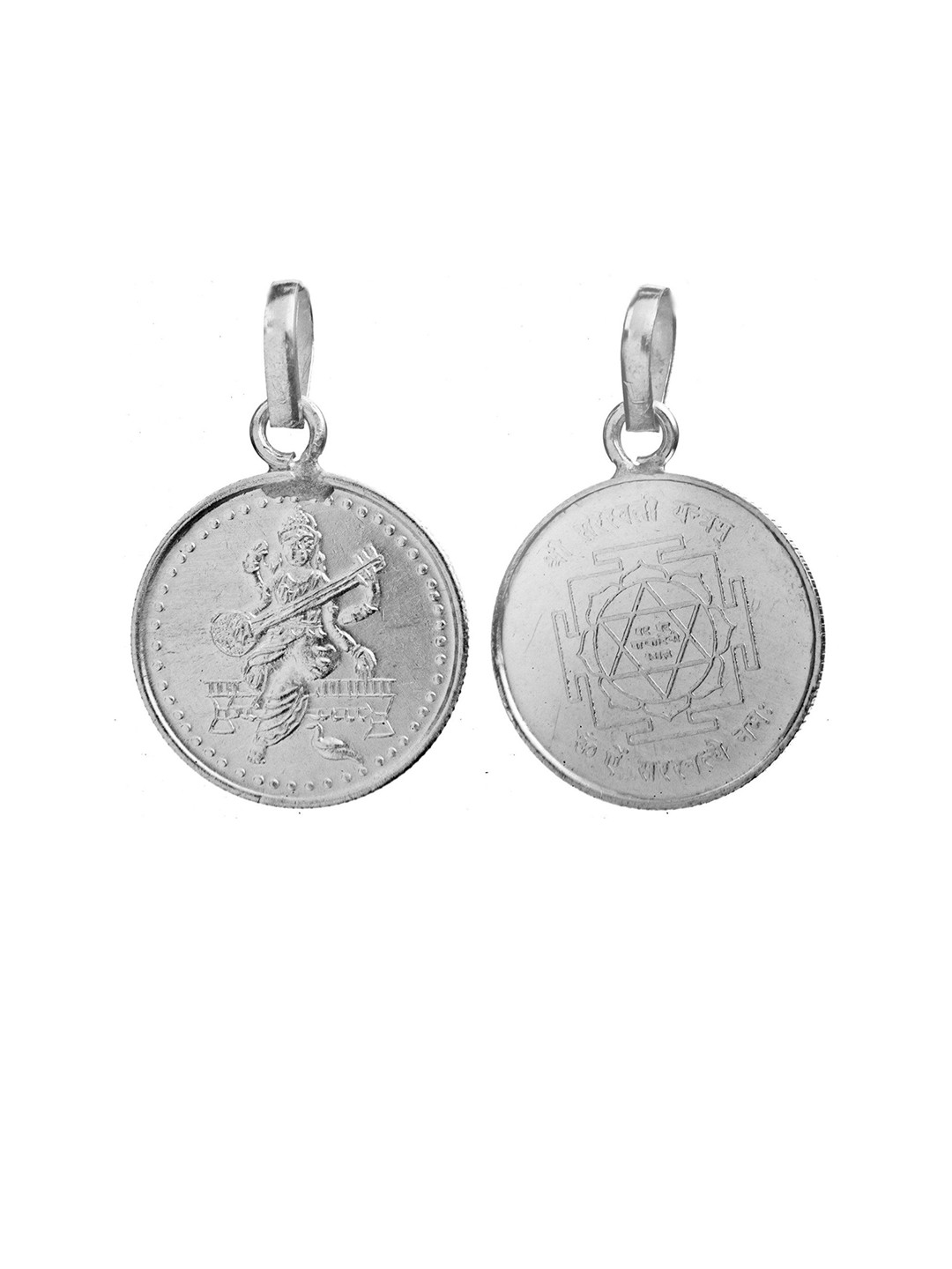 Exotic India Goddess Saraswati Yantra Sterling Silver Pendant