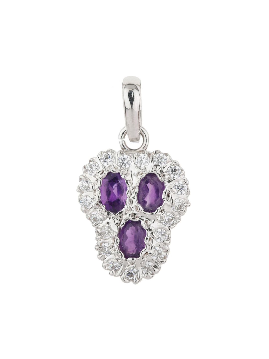 Exotic India Faceted Amethyst Gemstones with Cubic Zirconia Sterling Silver Pendant