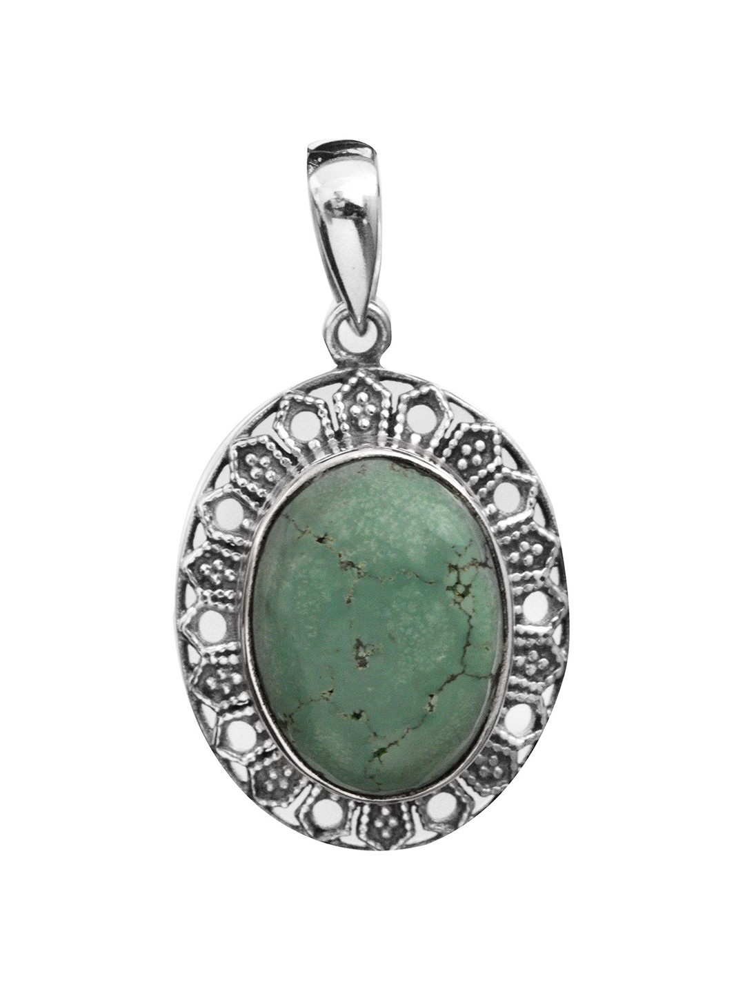 Exotic India Turquoise Oval French-Wired Sterling Silver Pendant