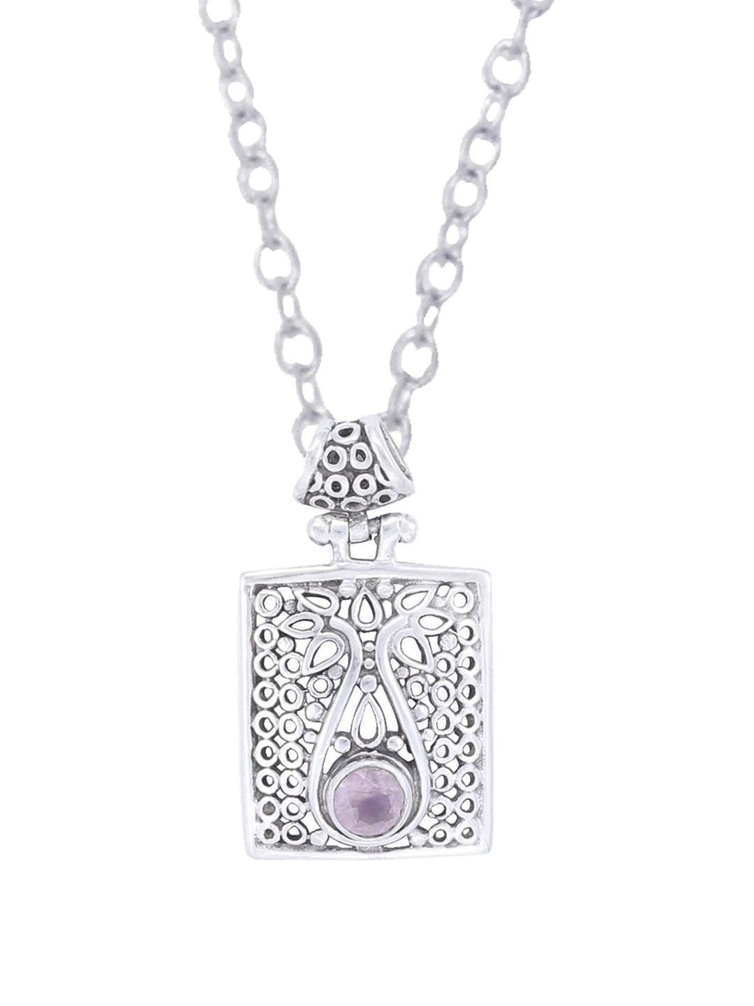 Exotic India Rose Quartz Stone Sterling Silver Pendant