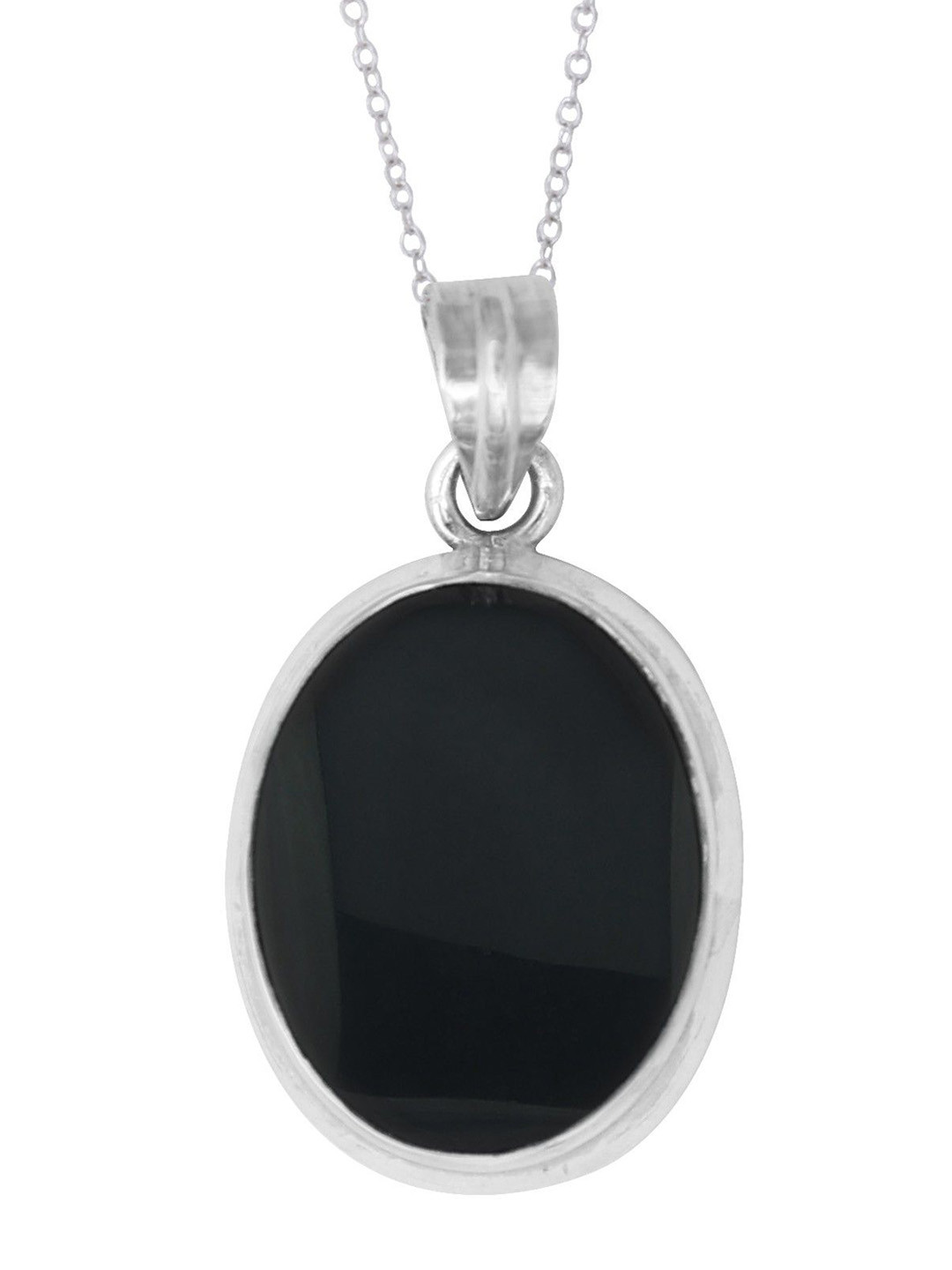 Exotic India Black Onyx Large Oval Shaped Sterling Silver Pendant