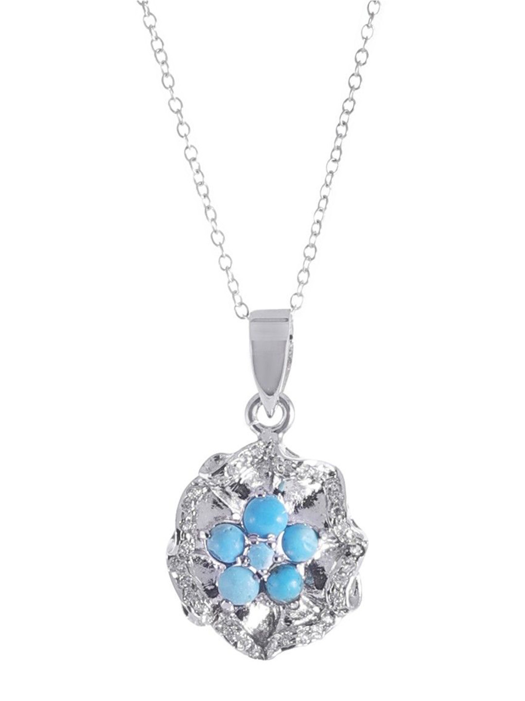 Exotic India Turquoise Gemstones with Cubic Zirconia Sterling Silver Pendant