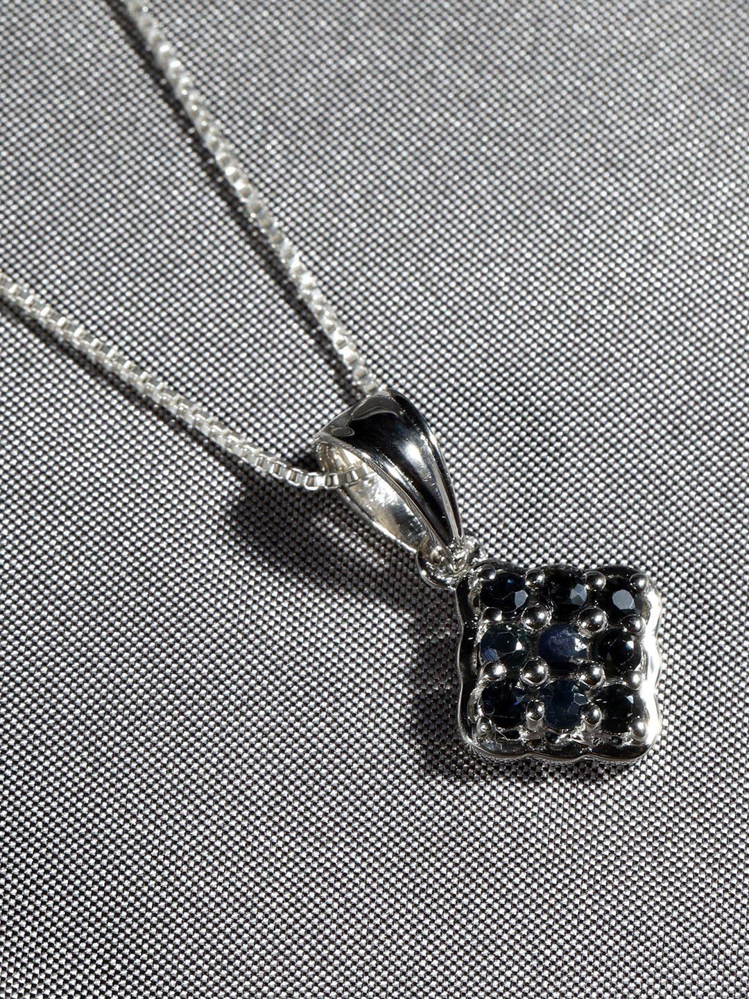 Exotic India Faceted Blue Sapphire Small Gemstone Sterling Silver Pendant