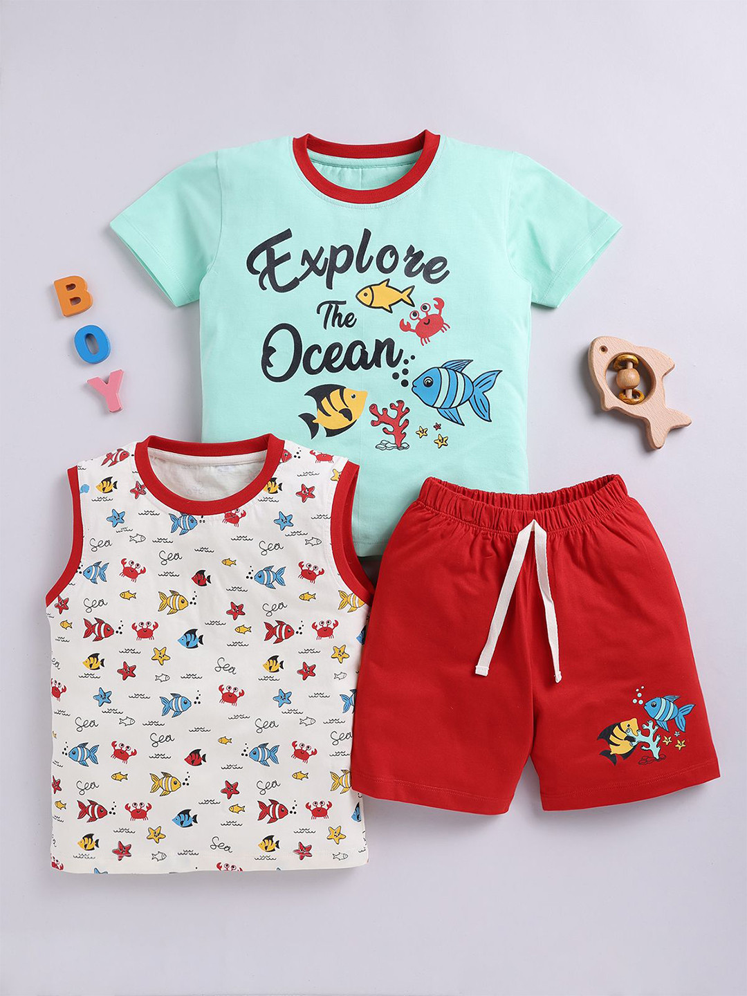 LITTLE NINJA Boys Pack Of 2 Printed Pure Cotton Clothing Set