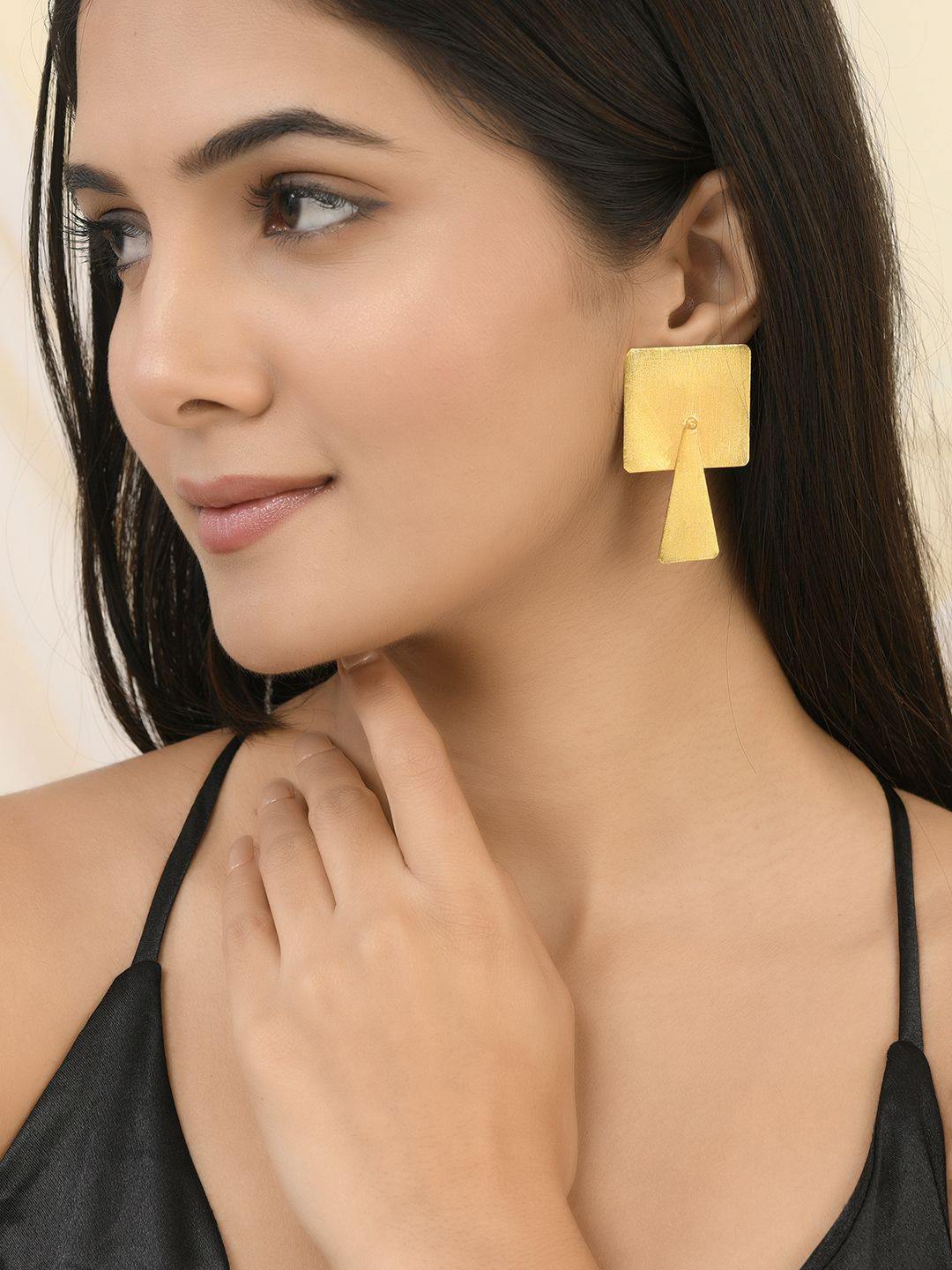 Silvermerc Designs Gold-Plated Square Shape Drop Earrings