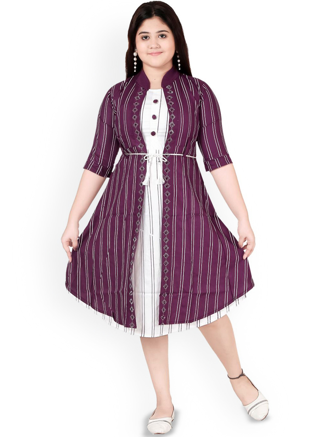 BAESD Girls Fit & Flare Midi Striped Jacket Dress