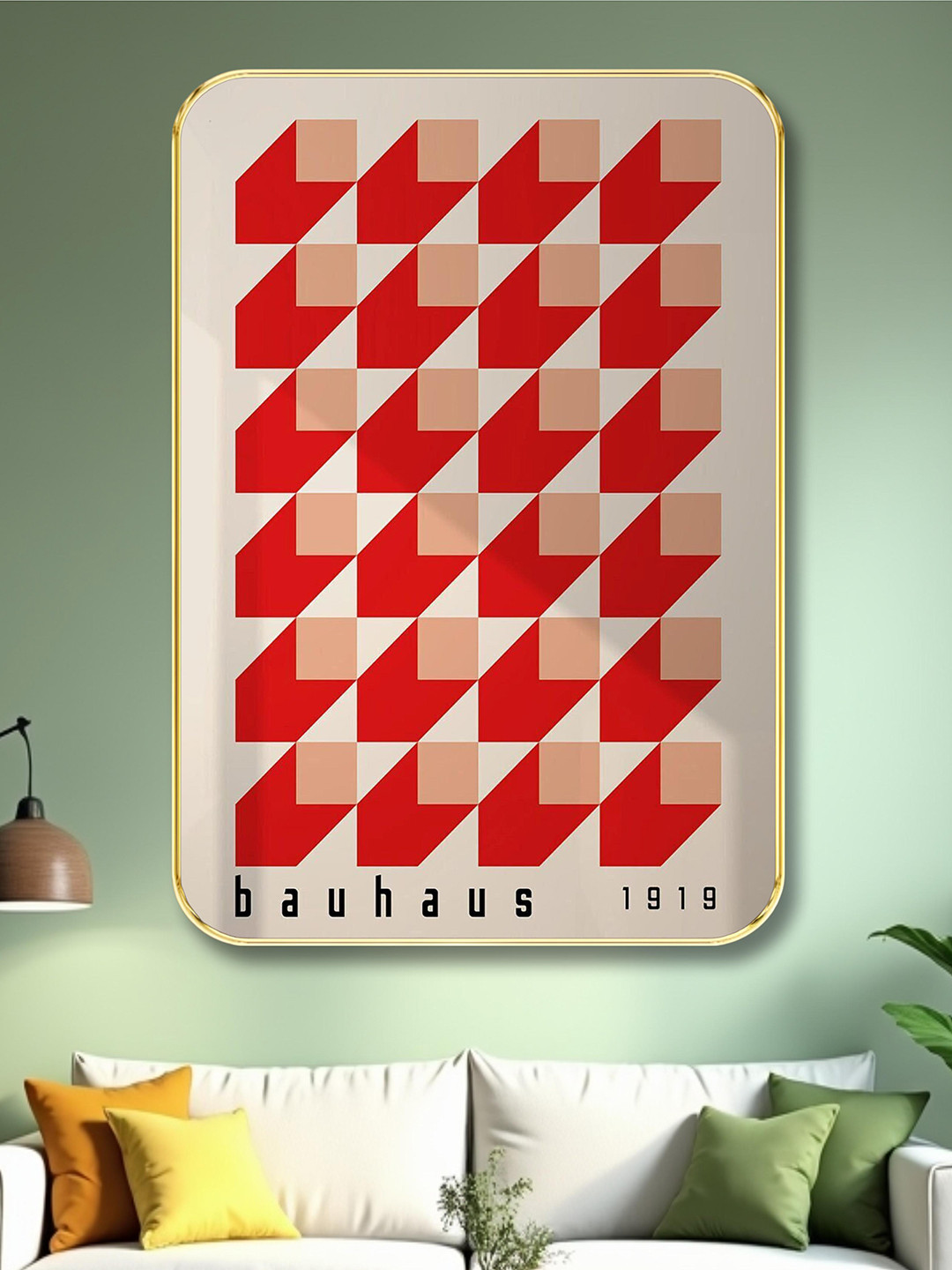 SAF Brown & Red Geometric Wooden Painting Wall Art