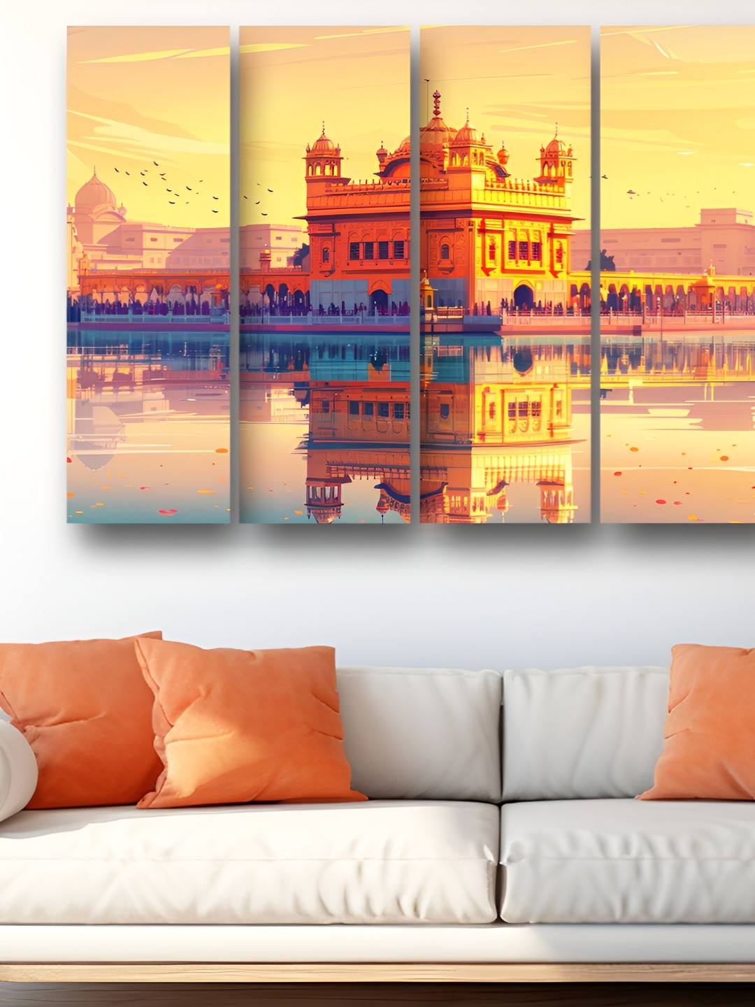 Casperme Orange-Coloured & Blue 5 Pieces Wooden Golden Temple Wall Paintings