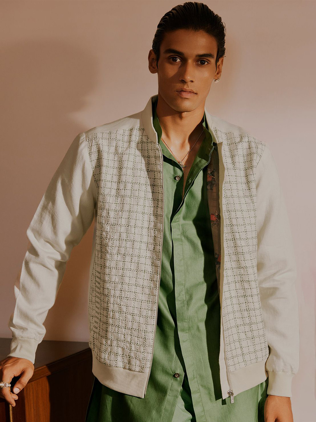 Andamen Heritage Men Checked Lightweight Longline Bomber Jacket