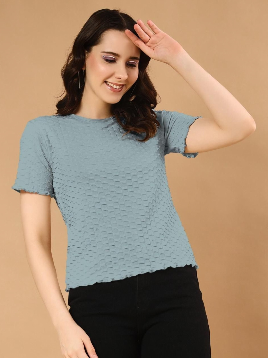 The Dry State Women Solid Textured T-shirt
