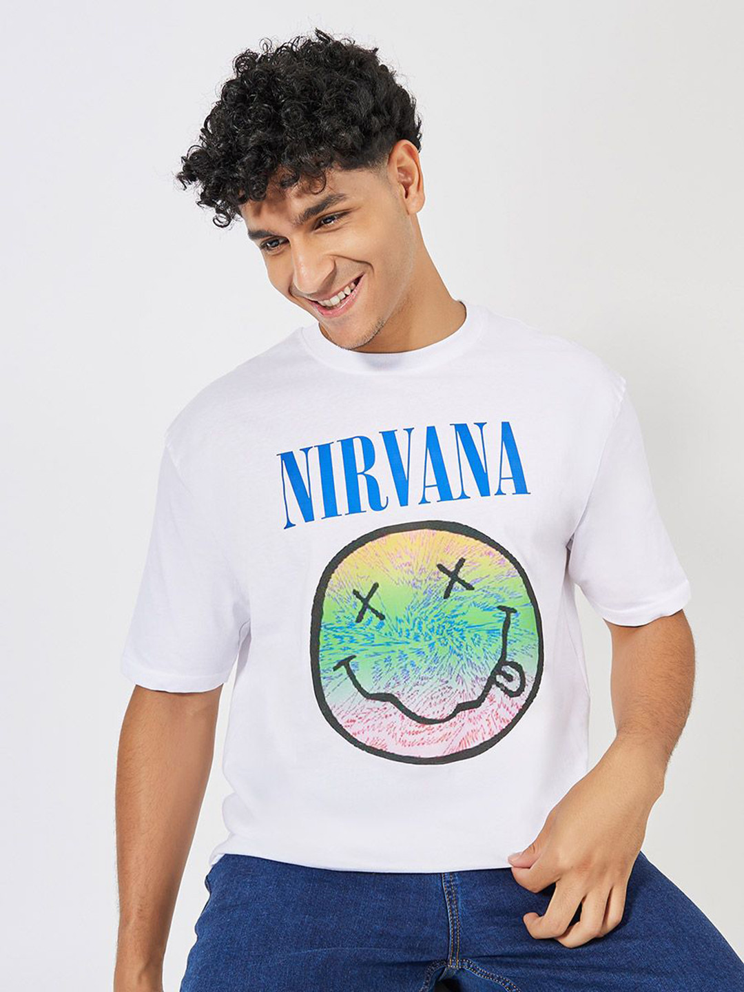 Styli Men Nirvana Graphic Printed Compact Jersey Cotton Oversized T-shirt
