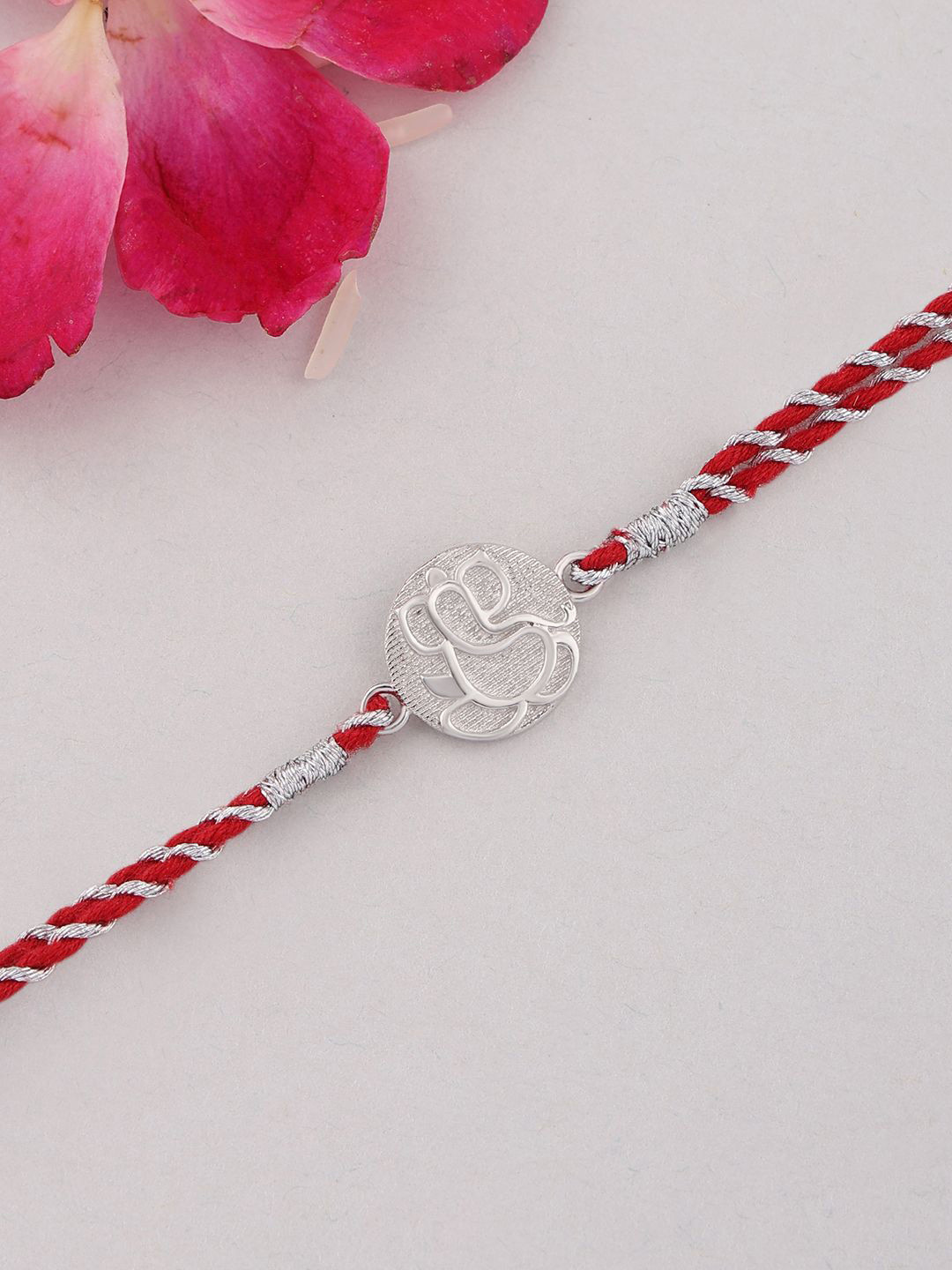 Ornate Jewels 925 Silver Jai Ganesha Thread Rakhi With Roli Chawal & Greeting Card