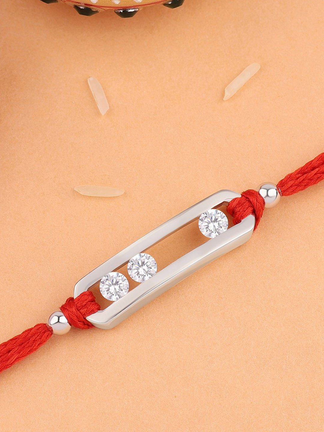 Ornate Jewels 925 Silver American Diamond Thread Rakhi With Roli Chawal