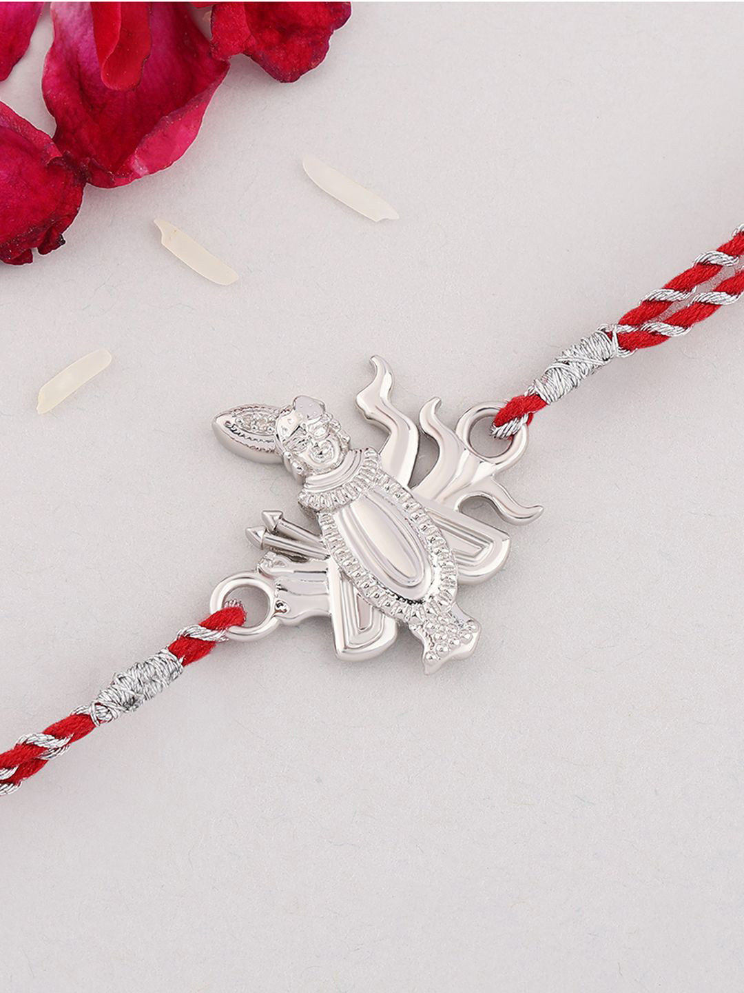 Ornate Jewels 925 Silver American Diamond Shreenathji Thread Rakhi With Roli Chawal