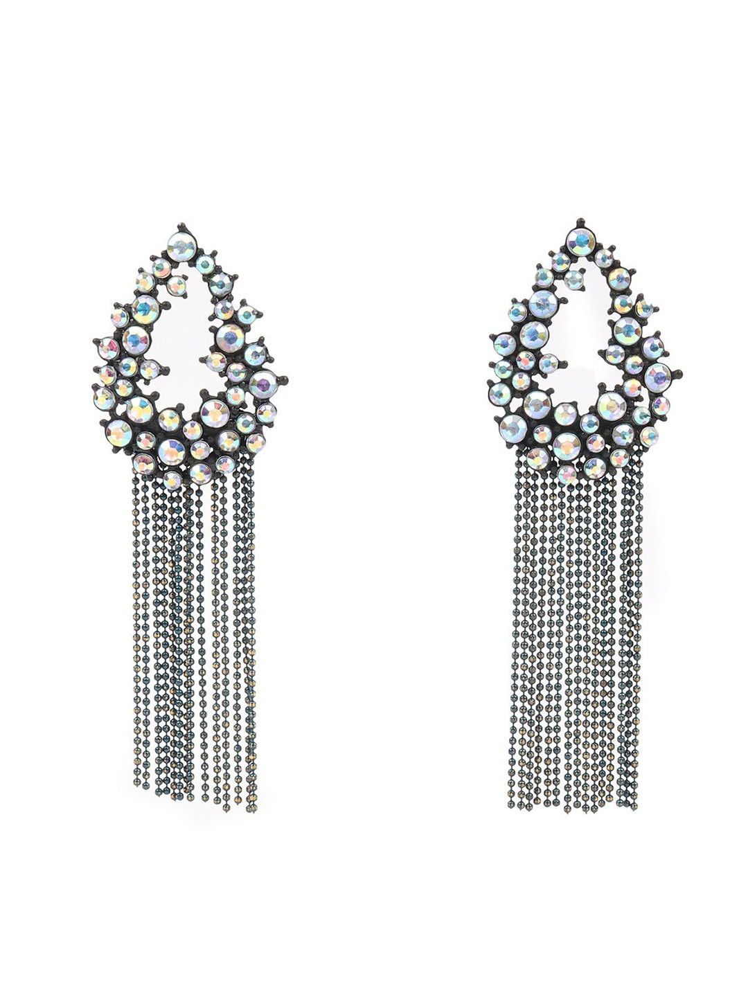 ODETTE Metal Zircon Stone Studded Contemporary Oxidised Drop Earrings