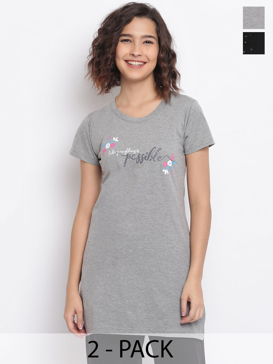Duchess Women Pack Of 2 Printed Drop-Shoulder Lounge T-Shirt