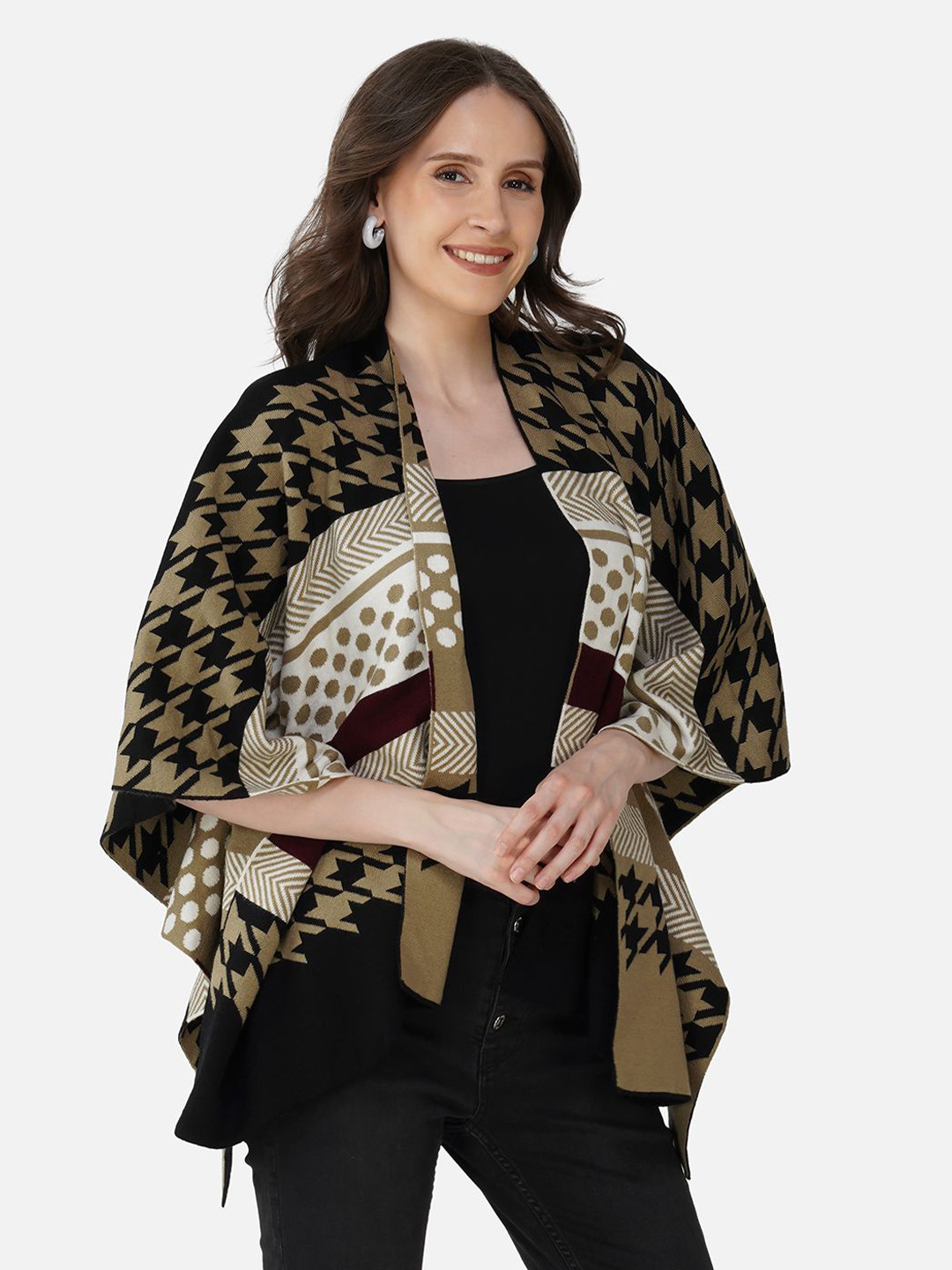 JoE Hazel Woven Designed Acrylic Open Front Cape Shrug