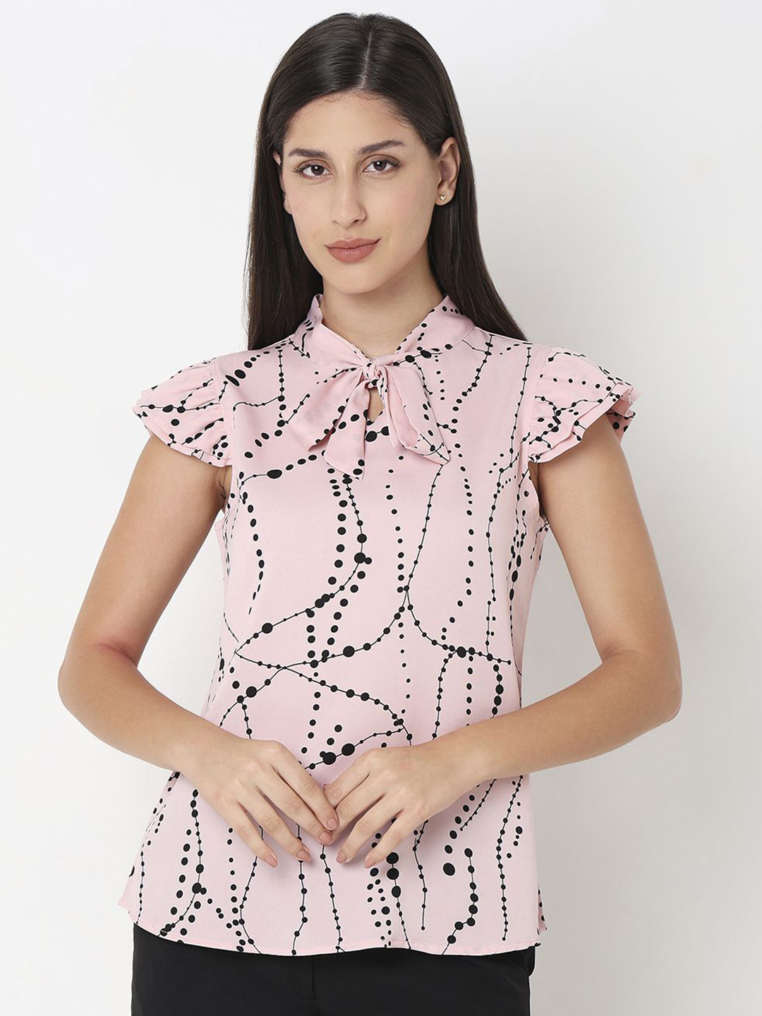 NOT SO PINK Print Tie-Up Neck Top