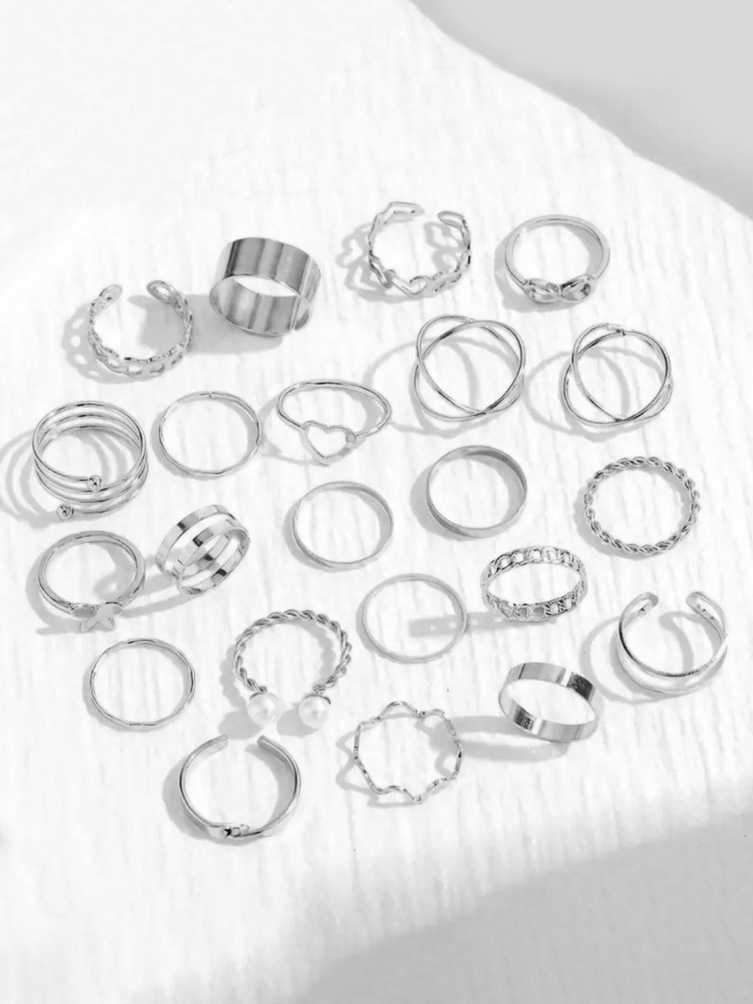 DressBerry Set Of 22 Silver Plated Stackable Kunckle Finger Ring