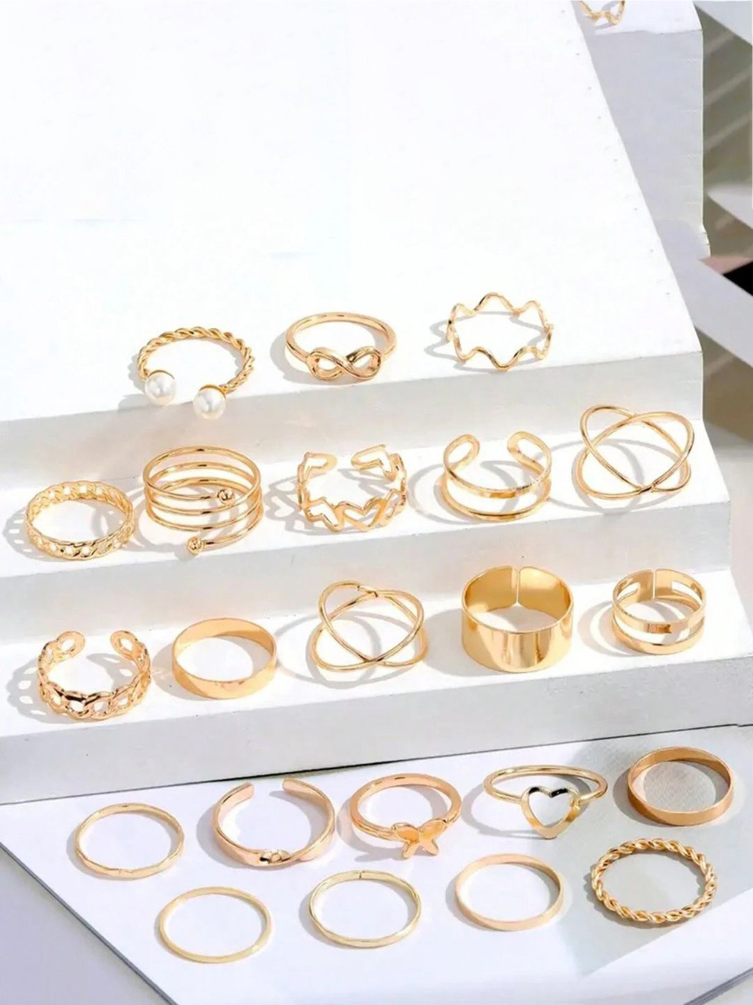 DressBerry Set Of 22 Gold-Plated Stackable Kunckle Finger Rings