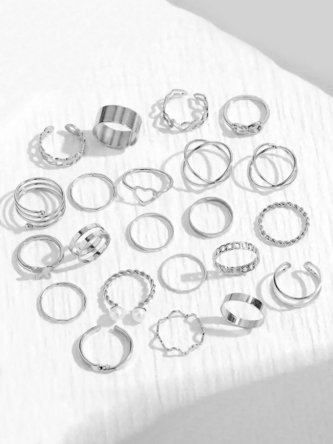 DressBerry Silver-Toned Set Of 44 Stackable Kunckle Finger Ring