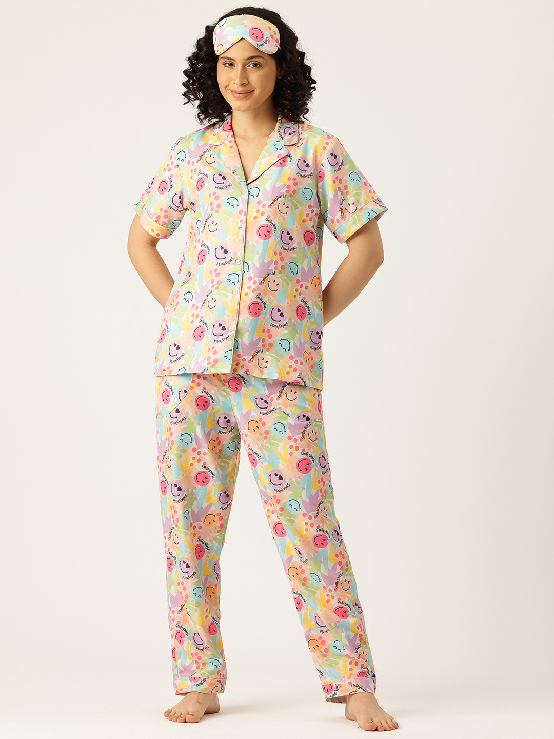 bedgasm Graphic Printed Night Suit With Eye Mask