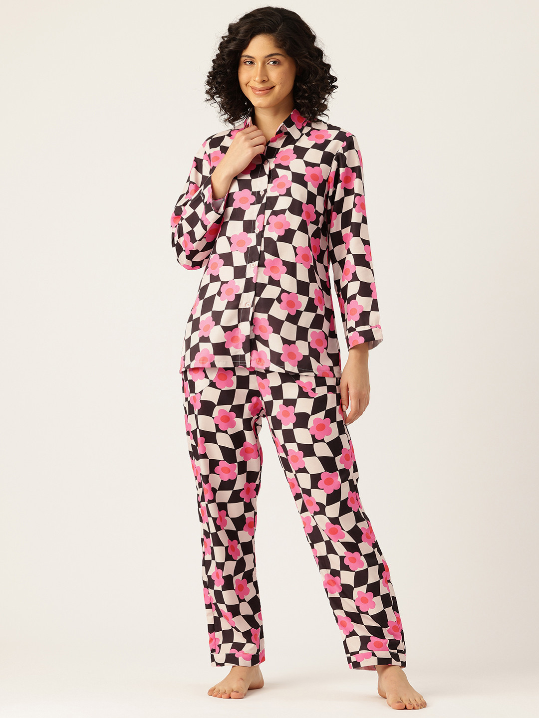 bedgasm Checked Night Suit With Eye Mask