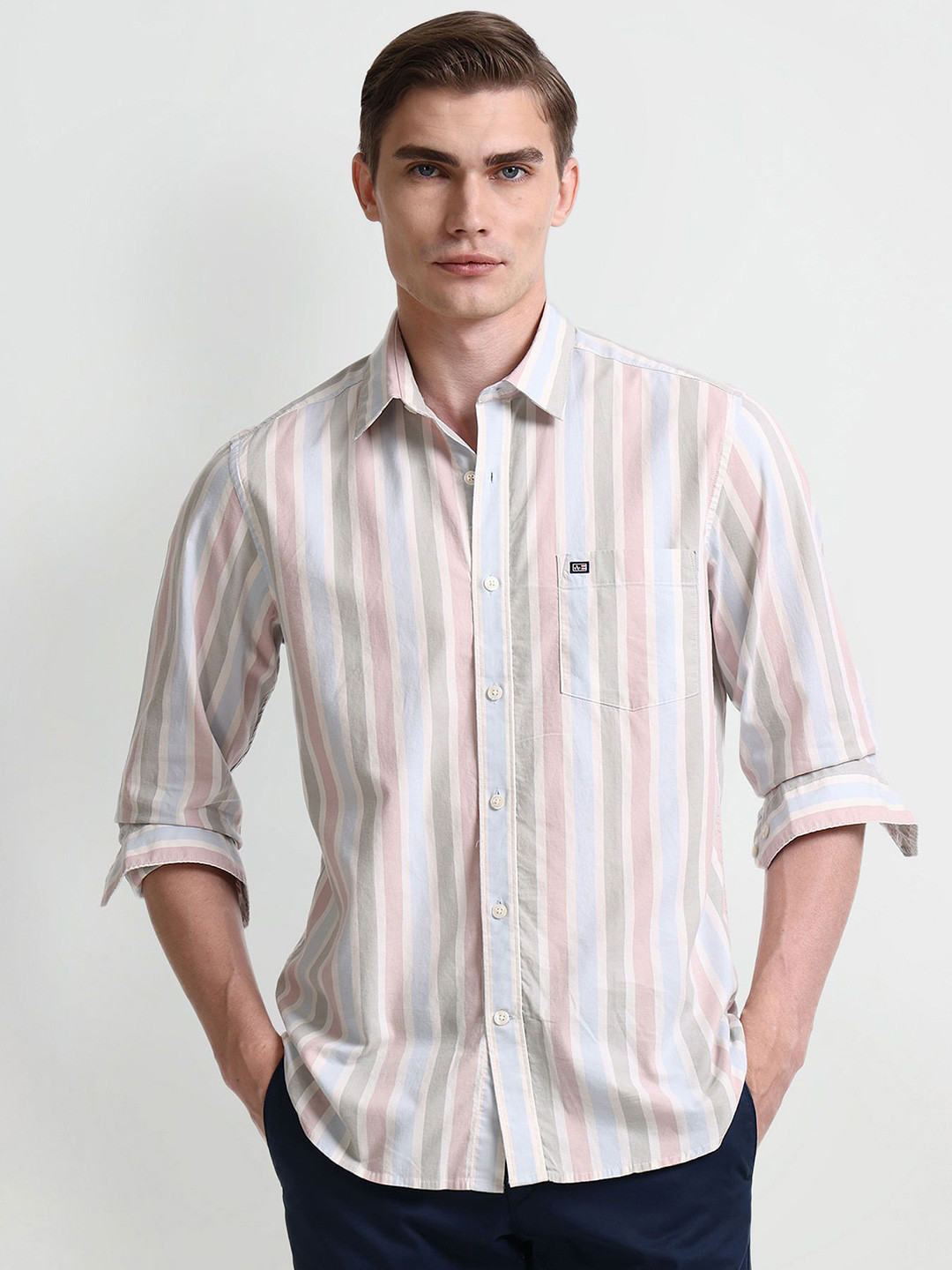 Arrow Sport Men Slim Fit Multi Stripes Opaque Striped Casual Shirt