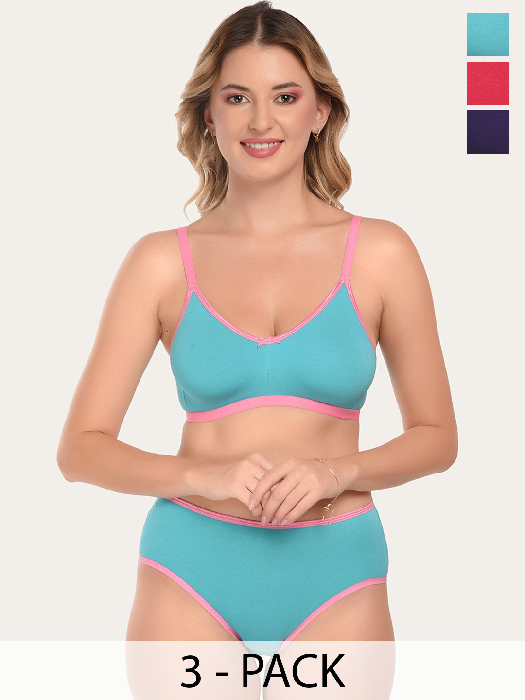 DressBerry Pack Of 3 Contrast Border Detail Lingerie Sets