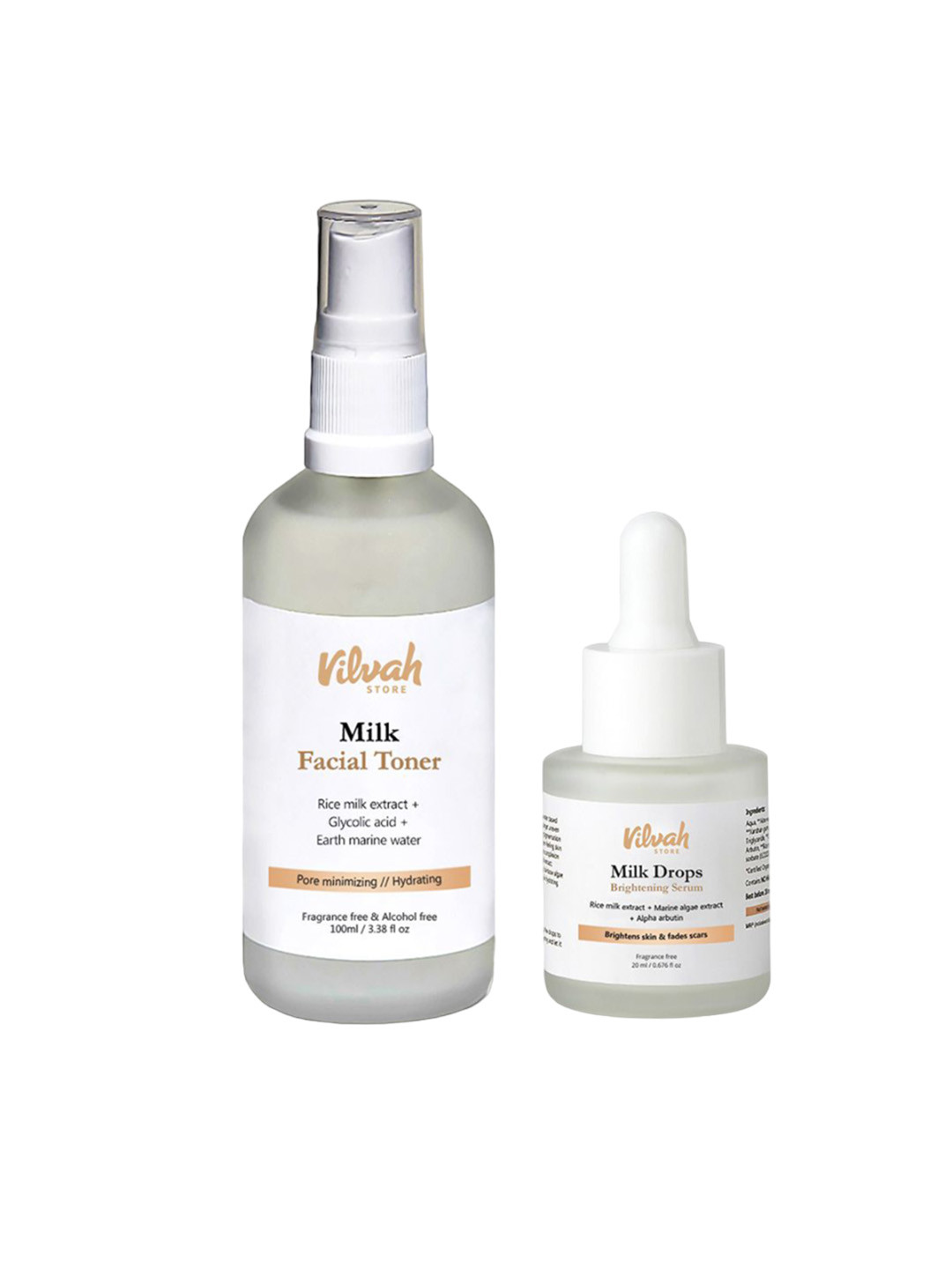Vilvah Set of Milk Facial Toner 100ml & Milk Drops Brightening Serum 20ml