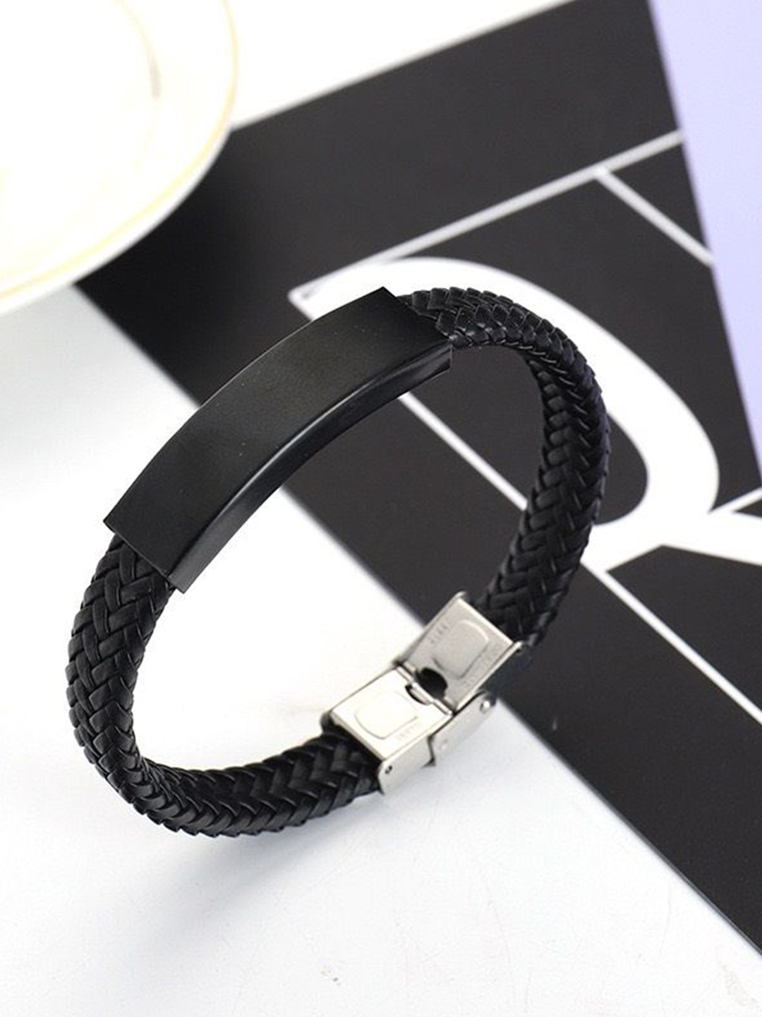 MYKI Men Smart Braid Style Leather Cuff Bracelet