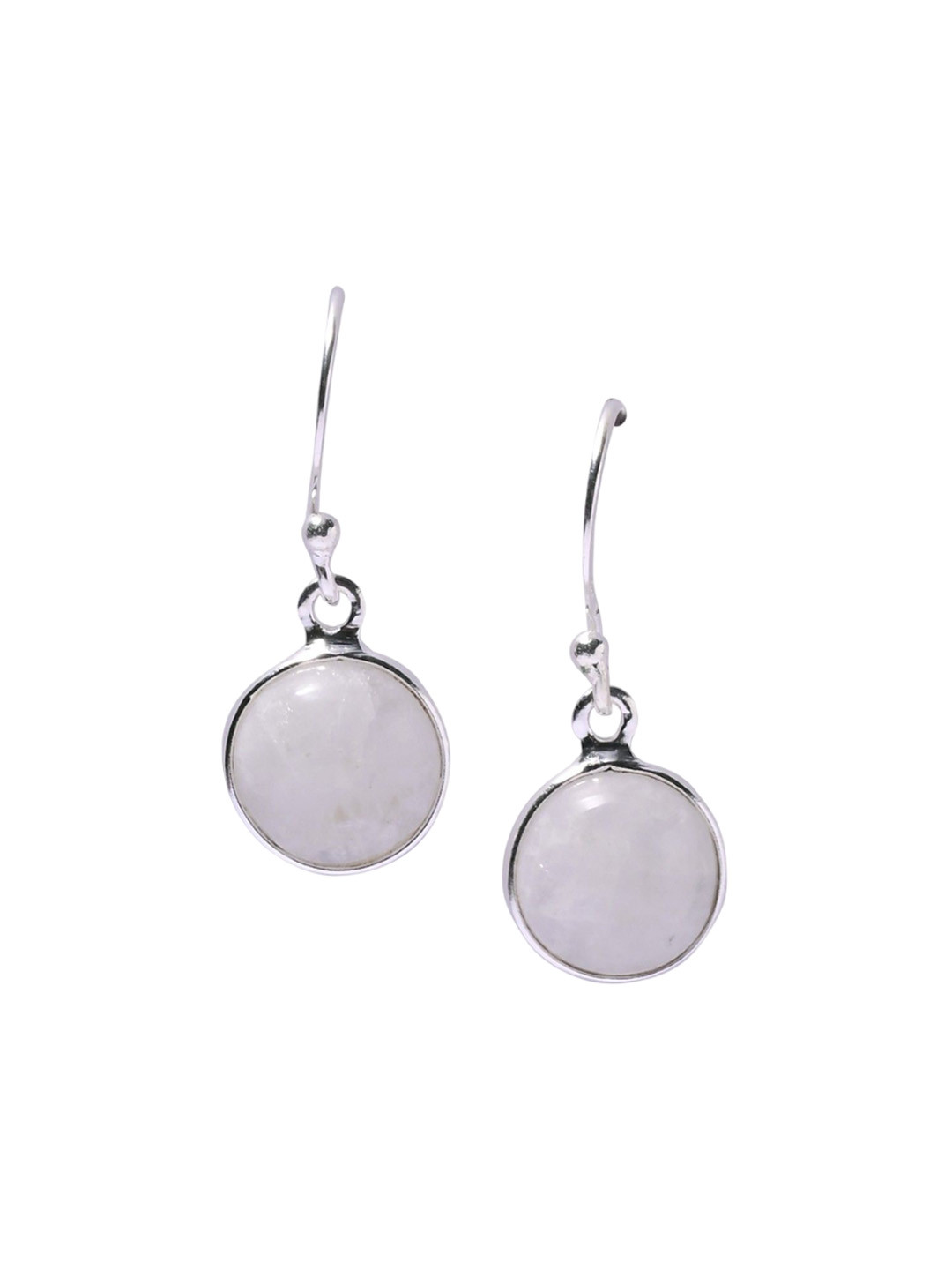 Exotic India Rainbow Moonstone Circular Sterling Silver Earrings