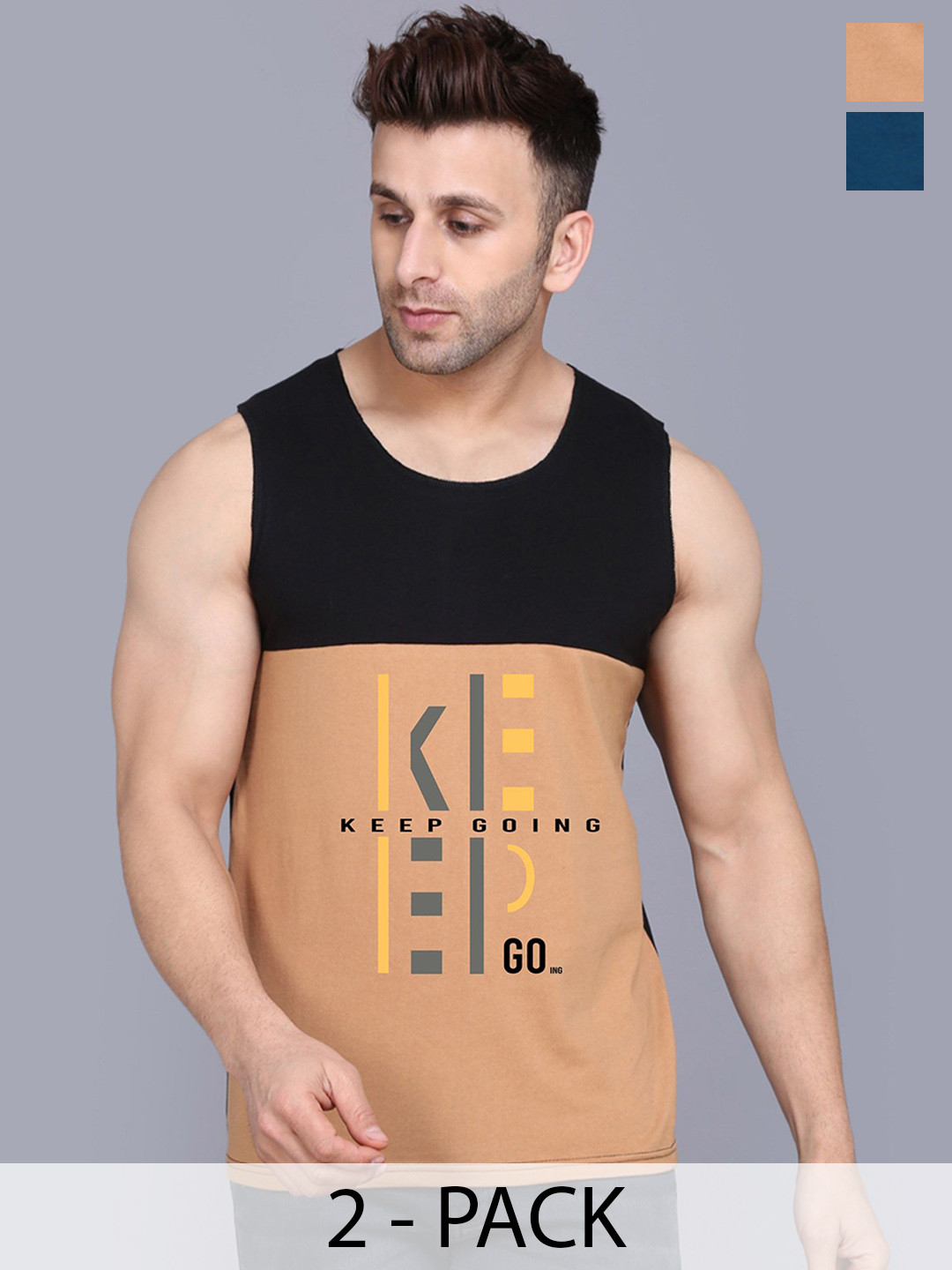 SLOWLORIS Pack Of 2 Printed Cotton Gym Vests