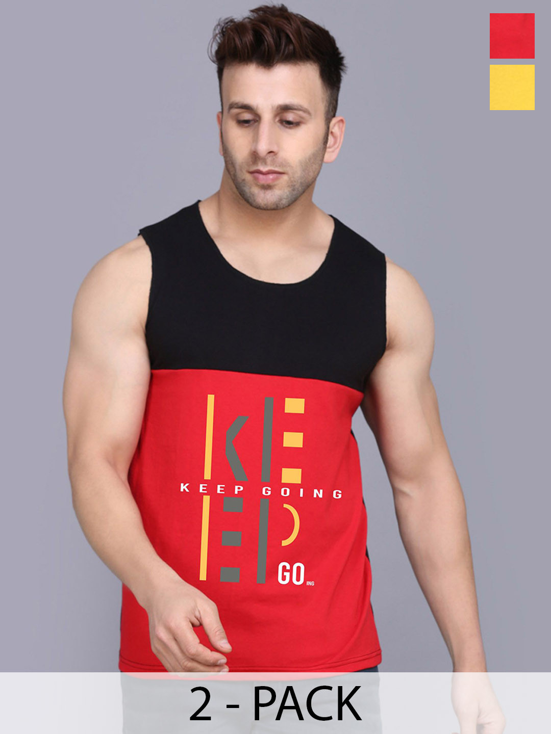 SLOWLORIS Pack Of 2 Printed Cotton Gym Vests