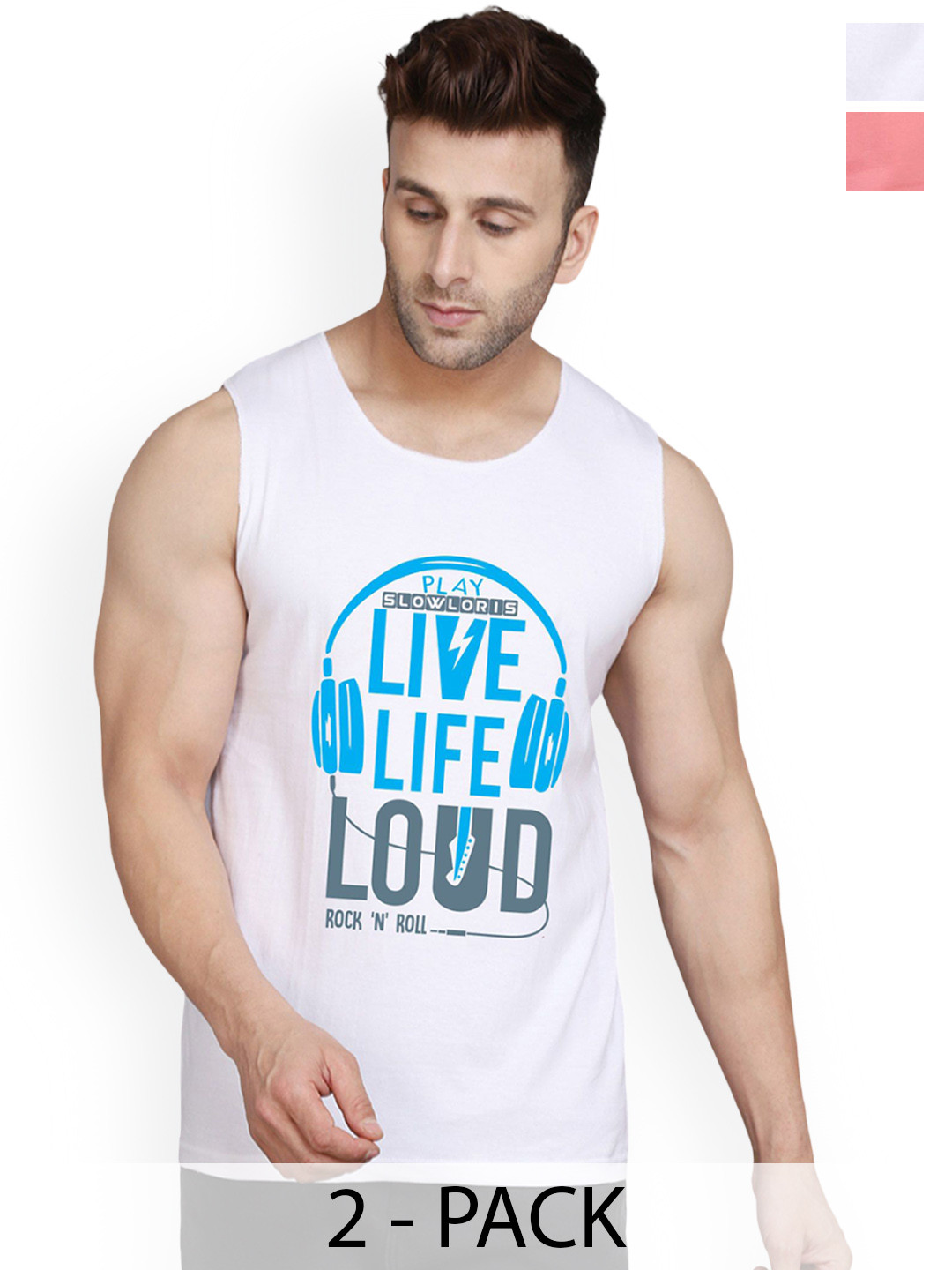 SLOWLORIS Men Pack Of 2 Printed Innerwear Vests